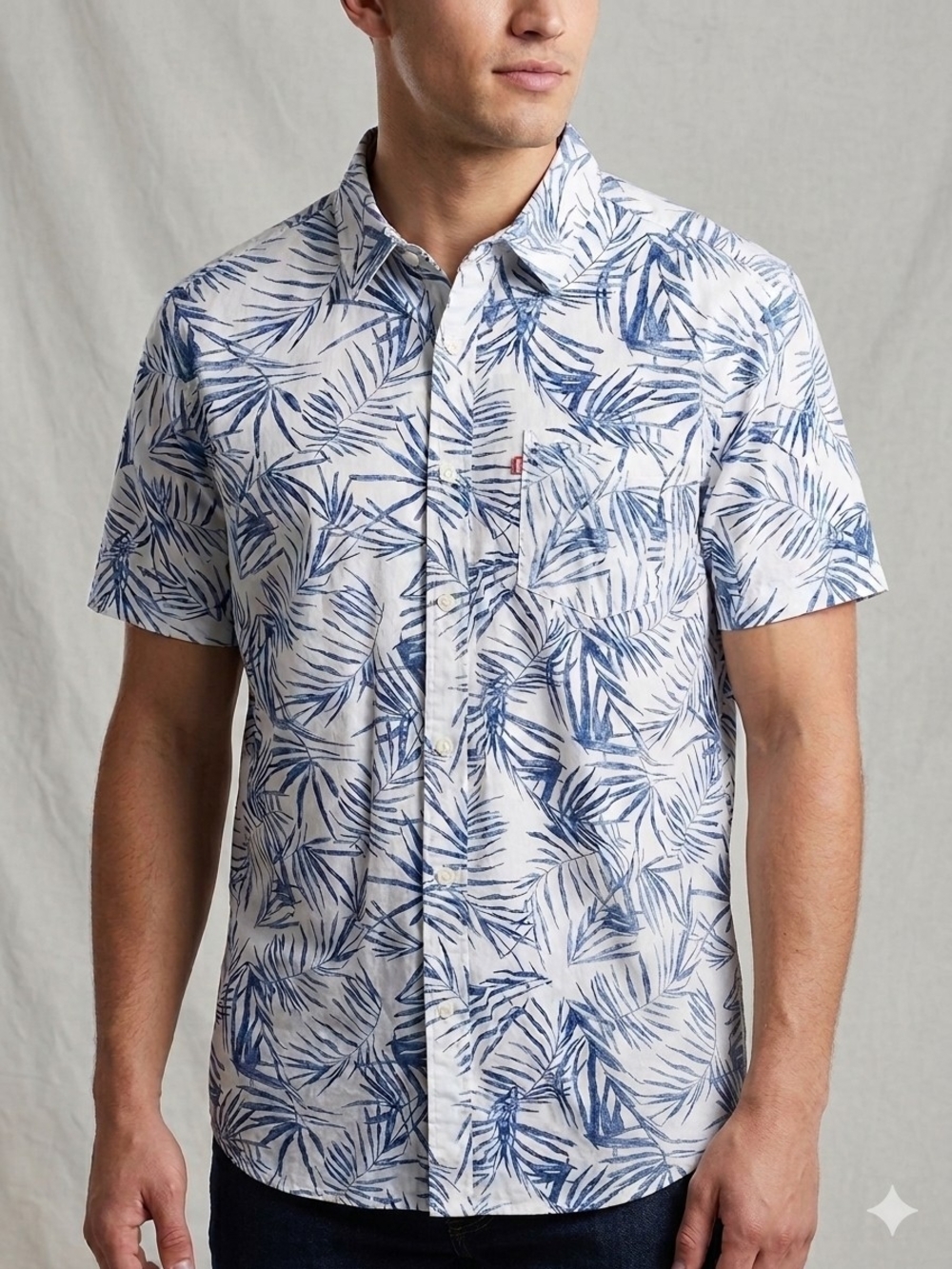 Levi's Palm Print Button-Down Shirt - Blue Leaf Pattern Men's Size XXL
